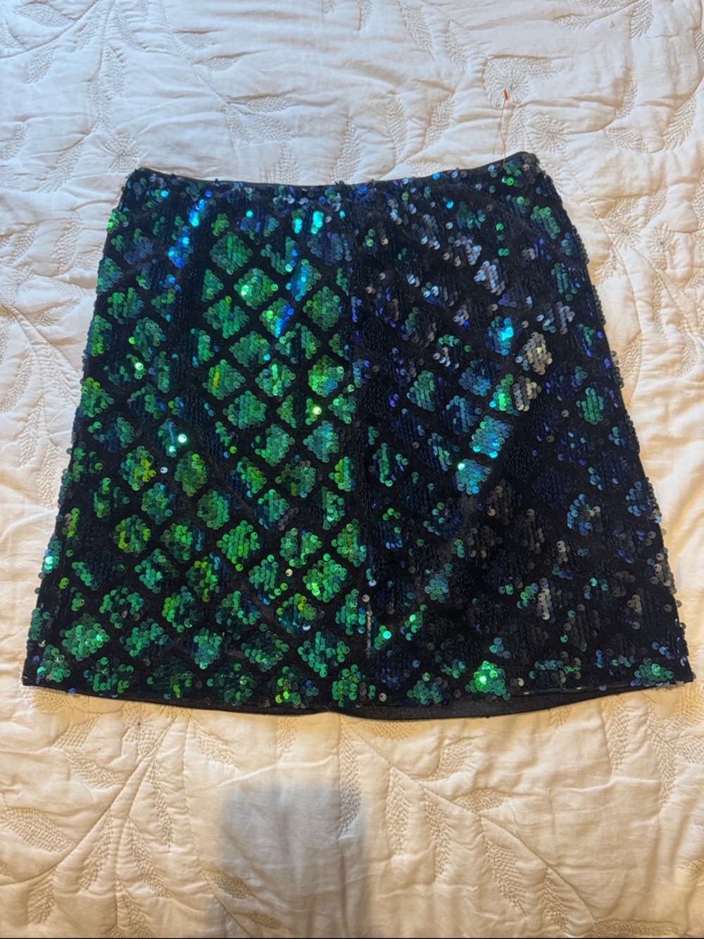 Sequin Tile-Pattern Mini Skirt - Iridescent Green/Blue